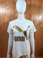 PUMA Graphic Print Adult T-Shirt Tee Shirt M MD Medium White Gold Shirt