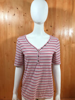 A.N.A ANA Adult Women T-Shirt Tee Shirt M MD Medium Pink Striped Shirt