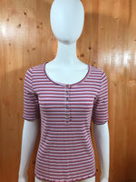 A.N.A ANA Adult Women T-Shirt Tee Shirt M MD Medium Pink Purple Striped Shirt