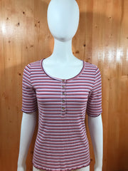 A.N.A ANA Adult T-Shirt Tee Shirt M MD Medium Pink Purple Striped Shirt