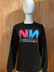 ADIDAS "2013 NOVEMBER NIGHTS GIRLS COLLEGE SHOWCASE" Graphic Print Adult S Small SM Black Long Sleeve T-Shirt Tee Shirt