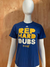 ADIDAS "REP HARD DUBS" NBA BASKETBALL PLAYOFFS Graphic Print Kids Youth Unisex L Large Lrg Blue T-Shirt Tee Shirt