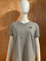 ADIDAS EMBROIDERED LOGO Adult V Neck T-Shirt Tee Shirt L Large Lrg Gray Shirt