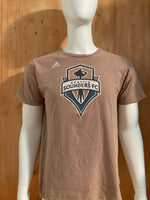 ADIDAS " SEATTLE SOUNDERS FC" MLS SOCCER Graphic Print The Go To Tee Adult T-Shirt Tee Shirt L Large Lrg Light Brown 2014 Shirt