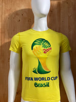 ADIDAS " FIFA WORLD CUP BRASIL 2014" CLIMALITE Graphic Print The Ultimate Tee Adult T-Shirt Tee Shirt S SM Small Yellow Shirt 2012