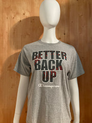 CHAMPION "BETTER BACK UP" Graphic Print Kids Youth Unisex T-Shirt Tee Shirt XL Xtra Extra Large Gray Shirt