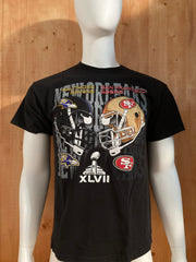 DELTA "BALTIMORE RAVENS V SAN FRANCISCO 49ERS" SUPERBOWL XLVII Graphic Print Adult L Large Lrg Black T-Shirt Tee Shirt