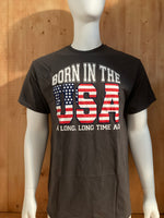 DELTA "BORN IN THE USA A LONG LONG TIME AGO" Graphic Print Adult L Large Lrg Dark Gray  T-Shirt Tee Shirt