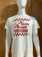 DISNEY "TOY STORY" PIZZA PLANET Graphic Print Adult T-Shirt Tee Shirt L Lrg Large White Shirt