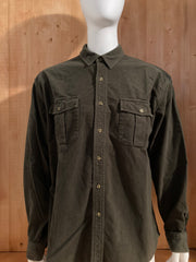 EDDIE BAUER Adult T-Shirt Tee Shirt XL Xtra Extra Large Army Green Long Sleeve Button Down Flannel Shirt
