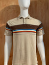 HANG TEN VINTAGE VTG 1970's Paper Thin Adult T-Shirt Tee Shirt L Large Lrg Beige Striped Polo