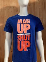 NIKE "MAN UP OR SHUT UP" ATHLETIC CUT Graphic Print Adult L Large Lrg Blue T-Shirt Tee Shirt