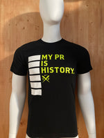 NIKE "MY PR IS HISTORY" T&F STANDARD FIT Graphic Print Adult S Small SM Black T-Shirt Tee Shirt