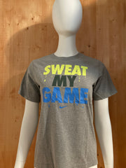 NIKE "SWEAT MY GAME" Graphic Print Kids Youth Unisex L Large Lrg Gray T-Shirt Tee Shirt