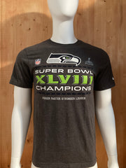 NIKE "SEATTLE SEAHAWKS" SUPER BOWL XLVIII CHAMPIONS NFL Graphic Print Adult S Small SM Dark Gray T-Shirt Tee Shirt