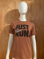NIKE "JUST RUN" Graphic Print Kids Youth Unisex T-Shirt Tee Shirt L Large Lrg Brown Shirt
