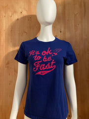 NIKE "ITS OK TO BE FAST" SLIM FIT Graphic Print Adult T-Shirt Tee Shirt L Lrg Large Blue Shirt