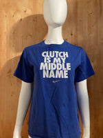 NIKE "CLUTCH IS MY MIDDLE NAME" Graphic Print Kids Youth Unisex T-Shirt Tee Shirt XL Xtra Extra Large Blue Shirt