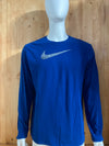 NIKE "SWOOSH" DRI FIT ATHLETIC CUT Graphic Print Adult The Nike Tee T-Shirt Tee Shirt 2XL XXL Blue Long Sleeve Shirt