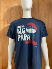 SMURFS "CALL ME BIG PAPA" Graphic Print Adult T-Shirt Tee Shirt 2XL XXL Blue Shirt