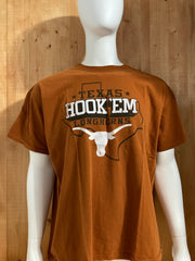 RUSSELL TEXAS LONGHORNS "HOOK'EM" Graphic Print Adult T-Shirt Tee Shirt 2XL XXL Brown Shirt