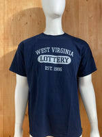 JERZEES "WEST VIRGINIA LOTTERY" EST. 1986 Graphic Print Adult T-Shirt Tee Shirt XL Extra Xtra Large Blue Shirt