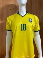 CBF BRASIL "RONALDINHO #10" Graphic Print Adult T-Shirt Tee Shirt XL Extra Xtra Large Yellow Jersey