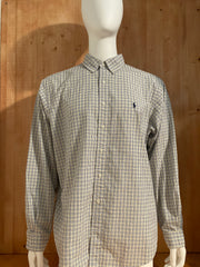RALPH LAUREN CLASSIC FIT Adult T-Shirt Tee Shirt 36/37 Check Checker Checkered Button Down Long Sleeve Shirt