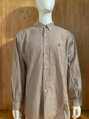 RALPH LAUREN MCMEEL Adult T-Shirt Tee Shirt XXL 2XL Maroon Pinstripe Long Sleeve Button Down Shirt
