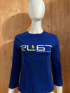 RALPH LAUREN "RL67" Graphic Print Youth Unisex T-Shirt Tee Shirt M MD Medium Blue Long Sleeve Shirt