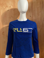 RALPH LAUREN "RL67" Graphic Print Youth Unisex T-Shirt Tee Shirt M MD Medium Blue Long Sleeve Shirt