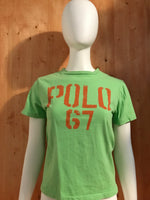 POLO RALPH LAUREN "POLO 67" Graphic Print Youth Unisex T-Shirt Tee Shirt M MD Medium Green Shirt