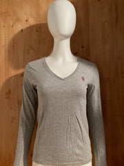 RALPH LAUREN SPORT SMALL PONY Adult T-Shirt Tee Shirt M MD Medium Gray Long Sleeve V Neck Shirt