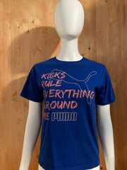 PUMA "KICKS RULE EVERYTHING AROUND ME" Graphic Print Boy's Kids T-Shirt Tee Shirt L Lrg Large Blue Shirt!