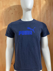 PUMA Graphic Print Adult T-Shirt Tee Shirt S SM Small Dark Blue Shirt