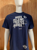 REEBOK "WHEN HELSINKI FREEZES OVER" NHL PREMIERE 2009 Graphic Print Adult XL Extra Xtra Large Blue T-Shirt Tee Shirt