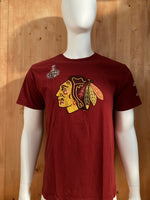 REEBOK "BRENT SEABROOK" CHICAGO BLACKHAWKS 7 NHL HOCKEY 2010 STANLEY CUP FINALS Graphic Print Adult L Large Lrg Red T-Shirt Tee Shirt