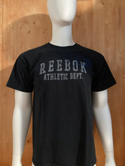 REEBOK "ATHLETIC DEPT" Graphic Print Adult L Large Lrg Black T-Shirt Tee Shirt