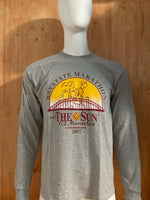 REEBOK "BAYSTATE MARATHON" THE SUN 1/2 MARATHON LOWELL, MASSACHUSETTS Graphic Print Adult L Large Lrg Gray 2007 Long Sleeve T-Shirt Tee Shirt
