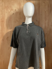 TOMMY HILFIGER VINTAGE VTG 90s CREST LOGO Adult T-Shirt Tee Shirt L Large Lrg Dark Gray Polo Shirt